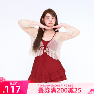 连体泳衣女款2024微胖女孩遮肉胖mm温泉高级感保守大码游泳衣