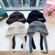 韩版可爱猫耳朵针织帽秋冬羊羔毛保暖护耳帽闪钻小耳朵套头毛线帽