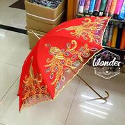 新娘伞复古中式结婚用婚礼伞大红色蕾丝刺绣婚庆雨伞创意长柄红伞