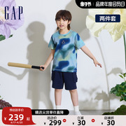 Gap男童2024夏季纯棉扎染小熊logo短袖T恤短裤运动套装890523