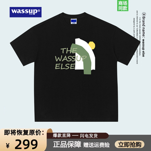 WASSUP短袖男t恤衫女夏季宽松半袖情侣装小众设计高级感夏装