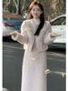 粉色小香风套装女秋冬高级感2023气质名媛呢外套半身裙两件套