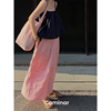 caminar23ss“草莓牛奶”粉色，100%亚麻花苞裙，夏季樱花粉半身裙