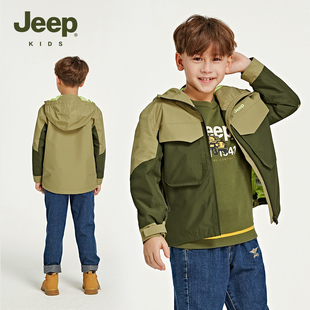 Jeep童装 儿童软壳冲锋衣2024春装防风衣专业级三防运动外套