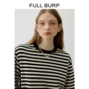 FULL BURP宽松版型圆领落肩T恤黑白条纹短袖2023夏季显瘦上衣