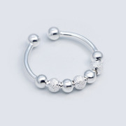 韩版时尚个性首饰品 创意运转珠开口戒指 女款简约白搭银指环