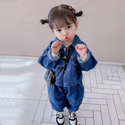 女童套装春秋2021潮牛仔，外套洋气时髦网红6岁韩版宝宝两件套2
