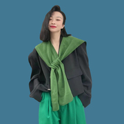 2024时尚绿色针织小披肩，女外搭围巾空调，房外套搭肩洋气办公室