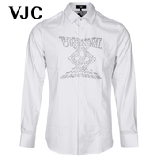 VJC 2023春夏男装男士衬衫白色长袖上衣时尚印花烫钻休闲T恤