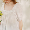 夏季真丝丝绵纯色娃娃衫欧美法式田园风泡泡袖方领上衣85243