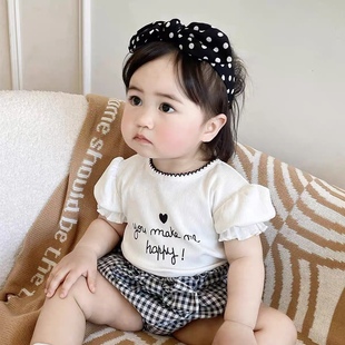 韩版童装婴儿衣服夏装，女宝宝洋气短袖t恤上衣，薄款花苞裤两件套装