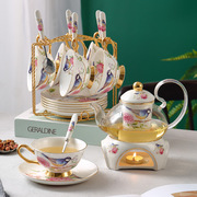 煮水果玻璃茶壶花茶具套装，英式下午茶骨瓷，咖啡杯碟花茶杯蜡烛加热