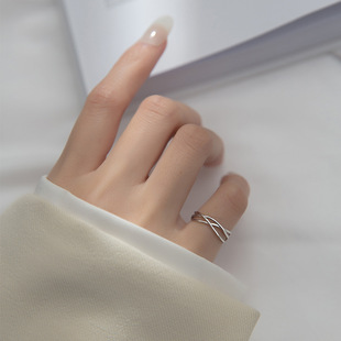 简约线条小指戒指S925纯银尾戒女 ins潮小众设计感开口个性银指环