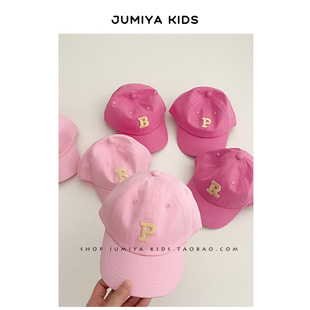 大热玫粉色系~韩国儿童，鸭舌帽春秋薄款洋气，简约字母女童帽子