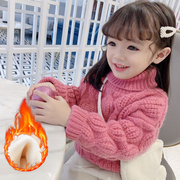 女童冬装韩版高领毛衣宝宝洋气加绒加厚保暖针织衫儿童，毛线衣(毛线衣)