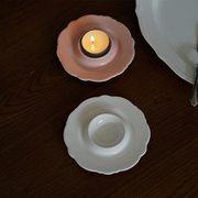出口欧式简约款陶瓷浮雕碟子烛台 餐桌烛光晚餐  仪式感蜡烛台