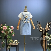 欧美女童装夏季花朵泡泡袖T恤牛仔裤两件韩版中大童公主短袖套装
