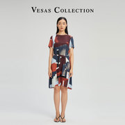 Vesas Collection唯尚女装连衣裙 桑蚕丝几何数码印花图案H身形