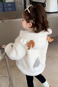 女童秋冬韩版小鹿耳朵毛衣毛毛衣(毛，毛衣)熊掌童装，外套加绒加厚保暖白
