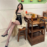 火锅店桌椅大理石岩板火锅桌子电磁炉一体商用实木餐桌椅烤肉桌