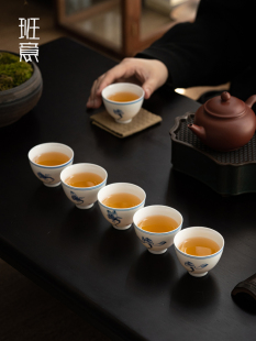 手绘陶瓷品茗杯套装小茶盏个人杯 主人杯普洱茶杯 景德镇功夫茶具
