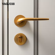 亚固北欧门锁室内卧室房门锁磁吸黄古铜美式分体锁简约锁具套装