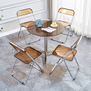 餐桌亚克力透明不锈钢升降阳台，椅子圆玻璃，商用工业外摆桌椅桌子