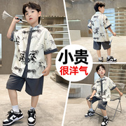 男童夏季短袖套装大男孩洋气新中式，国风儿童夏装潮衣服8岁酷帅气9