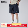 guuka潮牌大廓型蓝色格子短裤，男夏季松紧腰带，五分裤子男运动宽松