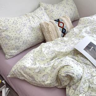 小碎花寝室床上三件套1.8米四件套1.8x2.2米可爱小兔床单被套罩