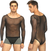 定制男士性感透明网眼长袖三角，连体内衣紧身透视时尚纯趣联体