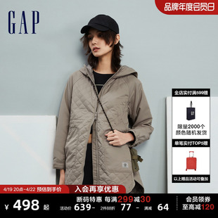 断码gap女装，冬季宽松廓形连帽棉服，机能风长款外套840860