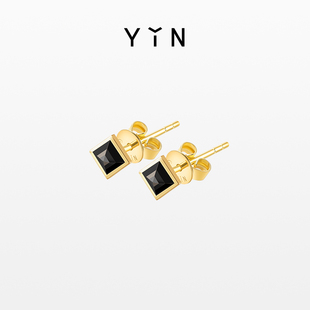 yin隐「垠」系列，黑玛瑙耳钉18k金冥王星宝石耳饰珠宝