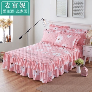 加厚夹棉床罩床裙式尘罩单件滑1.2m1.5米1.8床单花边保护床套
