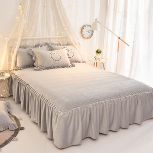 牛奶绒纯色床裙床笠单件，加厚保暖冬公主，风床罩珊瑚绒床单床上用品