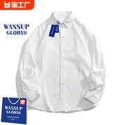 WASSUP GLORY白衬衫男长袖秋季日系纯色百搭衬衣潮牌宽松休闲外套