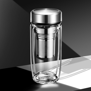 双层玻璃杯男水杯加厚隔热个人专用高档茶水分离泡茶杯子透明定制