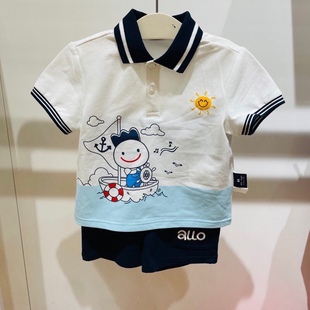 韩国童装 夏男童宝纯棉航海系列POLO短袖T恤 短裤清爽套装