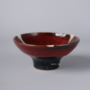 日本进口手工红釉陶瓷复古纯色高端茶点小碟日式果盘创意果盘