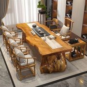 禅式茶座实木茶桌茶几简约新客厅(新客厅)中式桌椅，组合原木大板功夫泡茶台