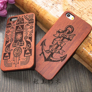镭雕木质iphone55s手机壳适用苹果5se半包pc+木制保护套实木创意