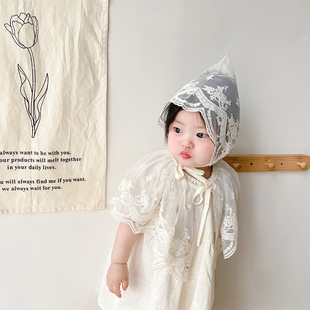韩国bily儿童女童蕾丝披肩帽子斗篷夏季防晒胎帽假领子套装护耳