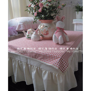 /红色格子棉线边桌布 茶几盖布方形餐桌布 可定制尺寸