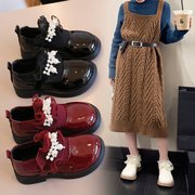女童鞋子儿童公主，小皮鞋2023春秋洋气袜靴软底红色小女孩单鞋