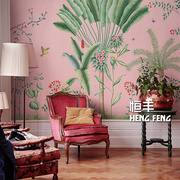 美式花鸟植物餐厅无缝壁画墙纸，客厅卧室东南亚壁纸定制背景墙布