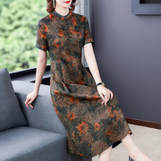 重磅真丝香云纱连衣裙女品牌夏装2025新款气质大码妈妈桑蚕丝