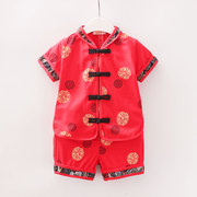 宝宝抓周服男童夏装套装中国风短袖1一2-3周岁婴儿童中式唐装汉服