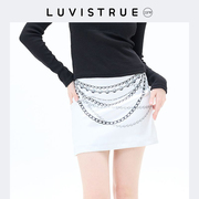 luvistrue锁链印花街头复古半身短裙，a字裙女春夏白色超短包臀裙