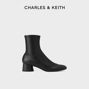 charles&keith秋冬女靴，ck1-90280042复古简约圆头，粗跟短靴