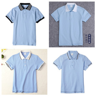 男童浅蓝色polo衫夏季薄款儿童，短袖t恤纯棉，女童半袖中小学生校服